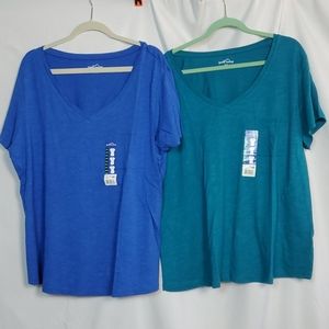 LOT OF 2 NWT Eddie Bauer V-neck T-shirts